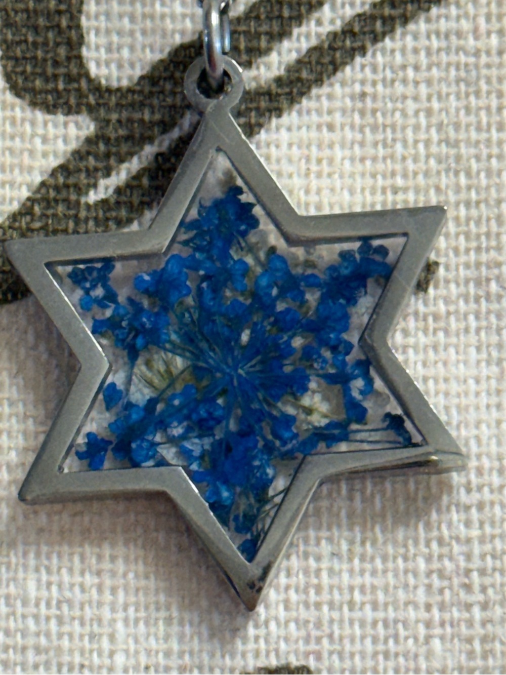 Blue Floral Star Pendant Necklace - Silver Tone